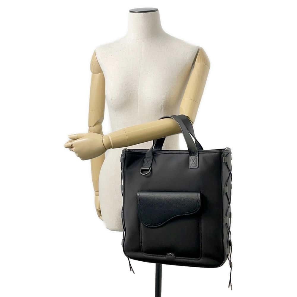 Christian Dior Sacai Collaboration Saddle Tote Bag Black View 5